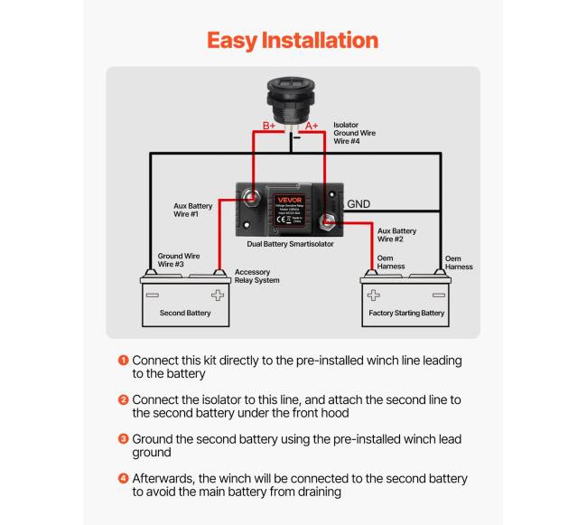 Akumuliatoriaus izoliacijos rinkinys, 12V 80A su VSR rele3