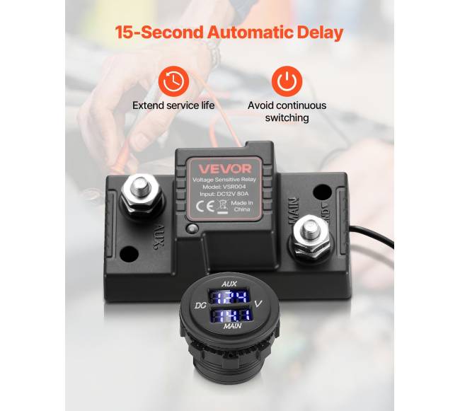 Akumuliatoriaus izoliacijos rinkinys, 12V 80A su VSR rele4