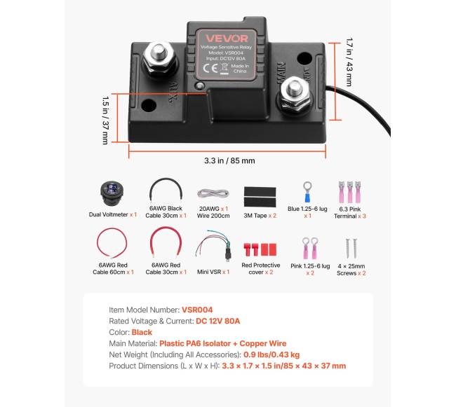 Akumuliatoriaus izoliacijos rinkinys, 12V 80A su VSR rele6