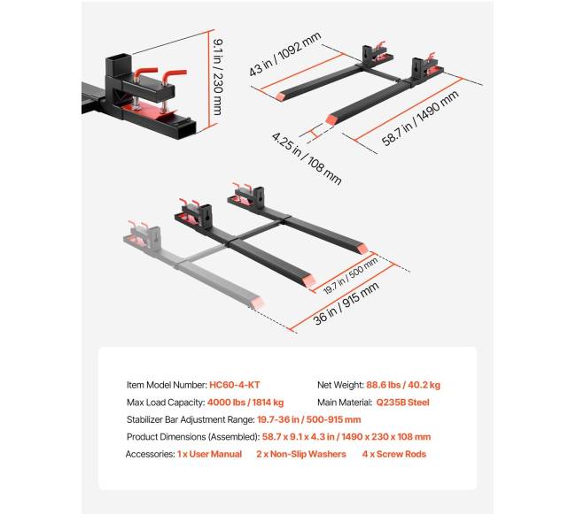 Šakės traktoriui su reguliuojamu stabilizatoriumi6