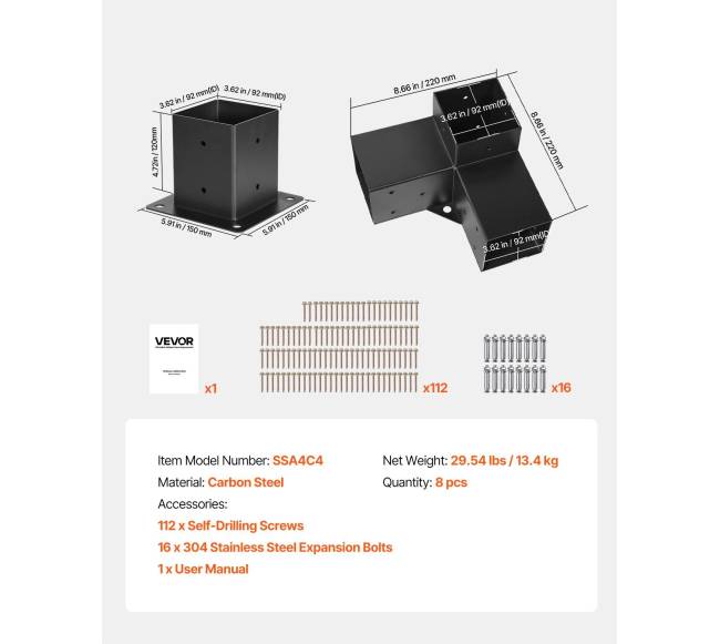 Pergolos laikiklių rinkinys 4x4, 92x92 mm6