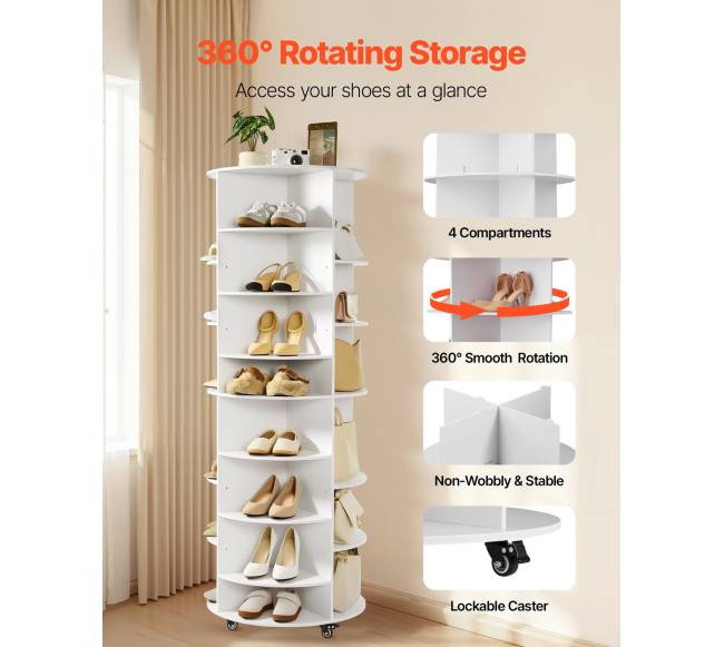 7 aukštų besisukanti batų lentyna su reguliuojamomis lentynomis1