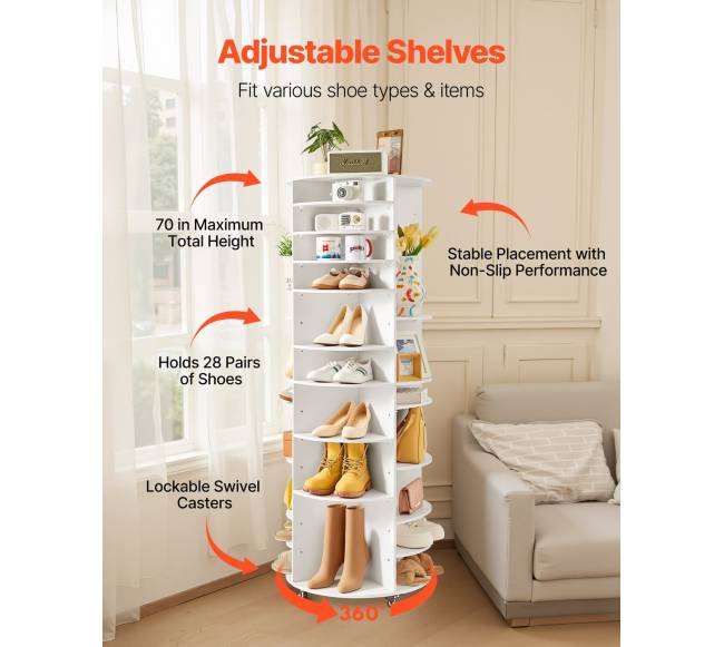 7 aukštų besisukanti batų lentyna su reguliuojamomis lentynomis3