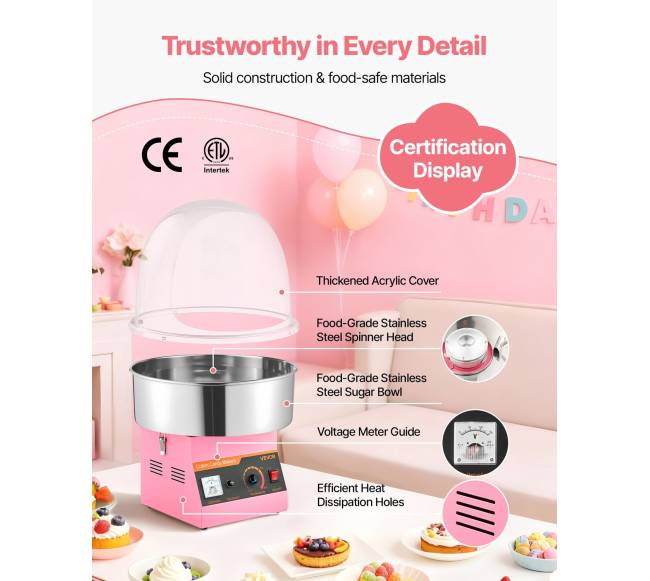 Elektrinė cukraus vatos mašina su dangčiu4