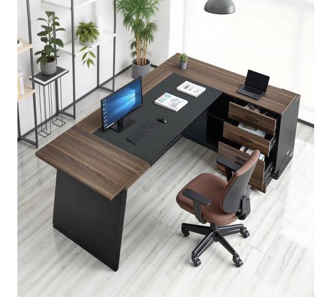 Kampinis vadovų stalas su stalčiais ir spinta7