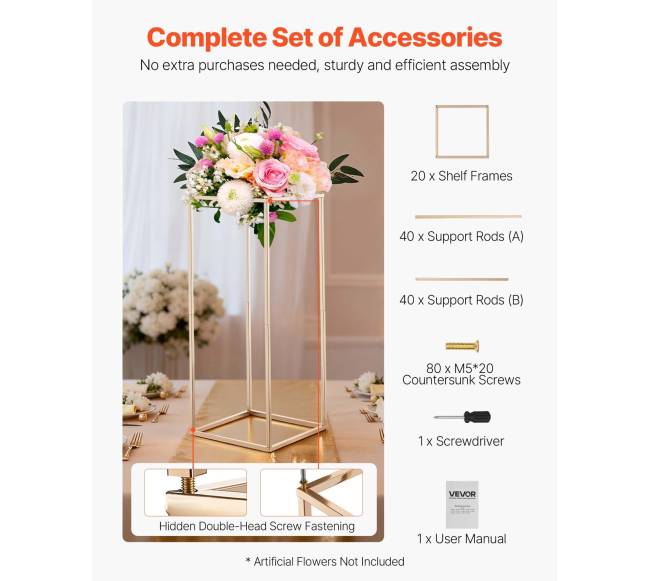 60 cm aukso gėlių stovas vestuvėms4