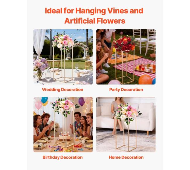 60 cm aukso gėlių stovas vestuvėms5