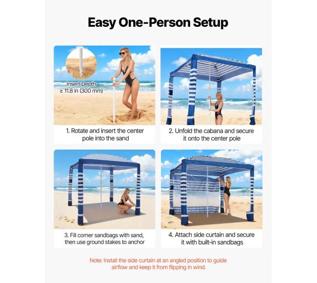 Paplūdimio pavėsinė su sienelėmis UPF 50+4