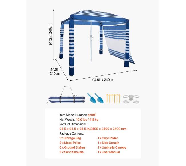 Paplūdimio pavėsinė su sienelėmis UPF 50+6