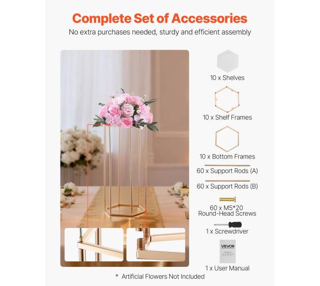 Gėlių stovas vestuvėms, 10 vnt, aukso4