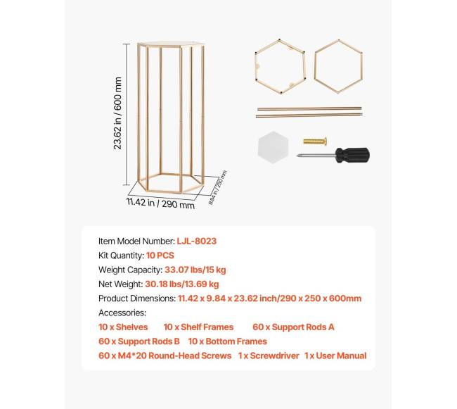 Gėlių stovas vestuvėms, 10 vnt, aukso6