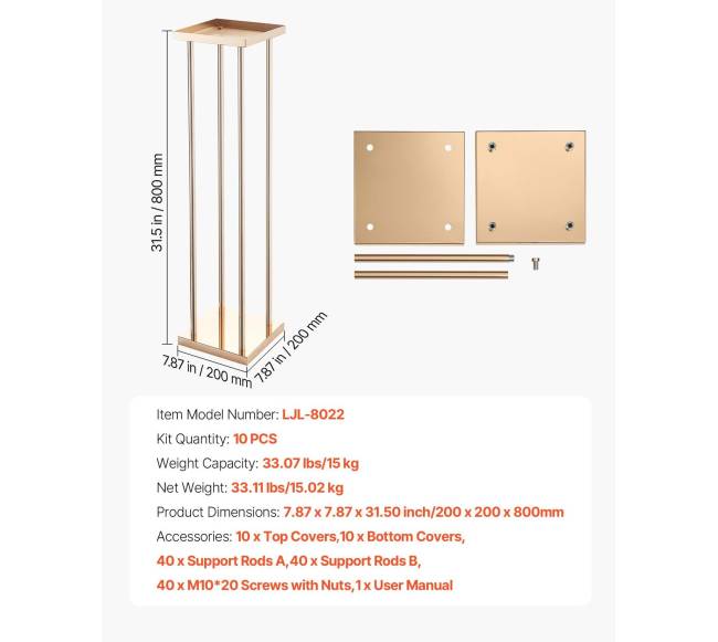 Vestuvių gėlių stovai, 10 vnt, 80 cm6