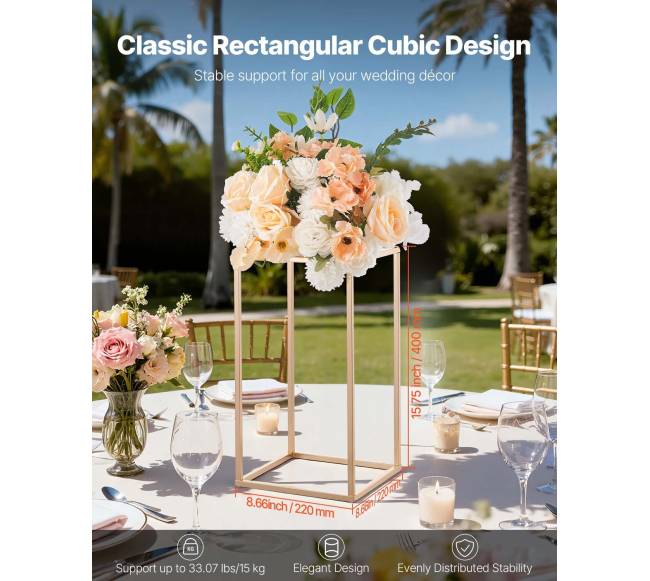 Auksinės vestuvių gėlių stovai, 10 vnt., 40 cm1