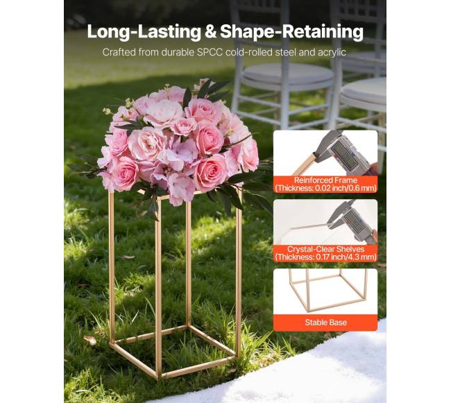 Auksinės vestuvių gėlių stovai, 10 vnt., 40 cm2