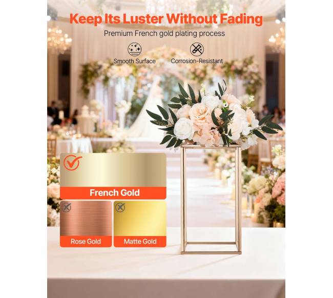 Auksinės vestuvių gėlių stovai, 10 vnt., 40 cm3