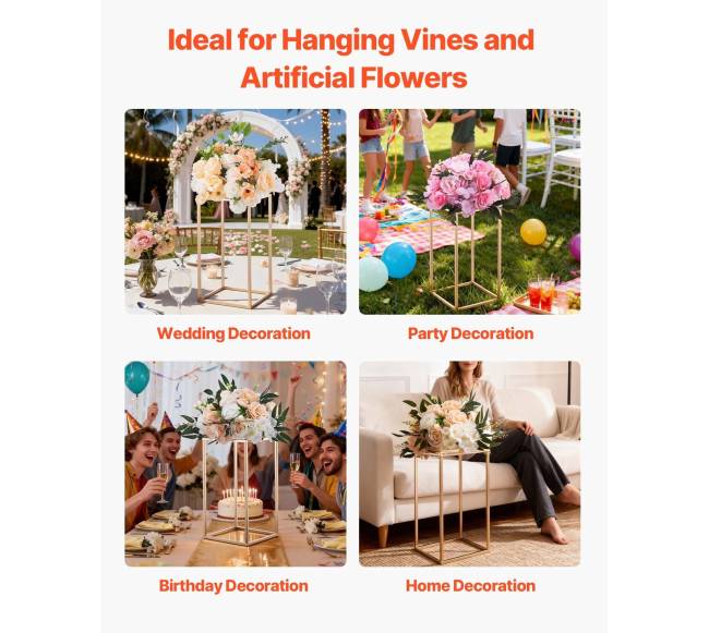 Auksinės vestuvių gėlių stovai, 10 vnt., 40 cm5