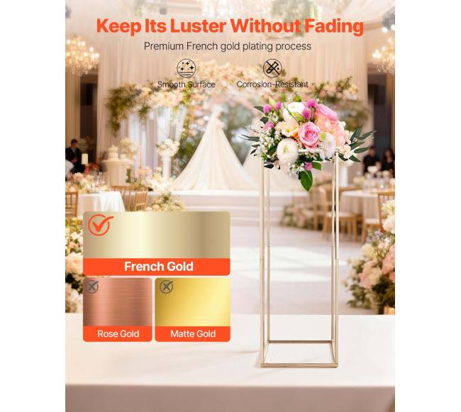 Gėlių stovas vestuvėms, 10 vnt., 80 cm, aukso3