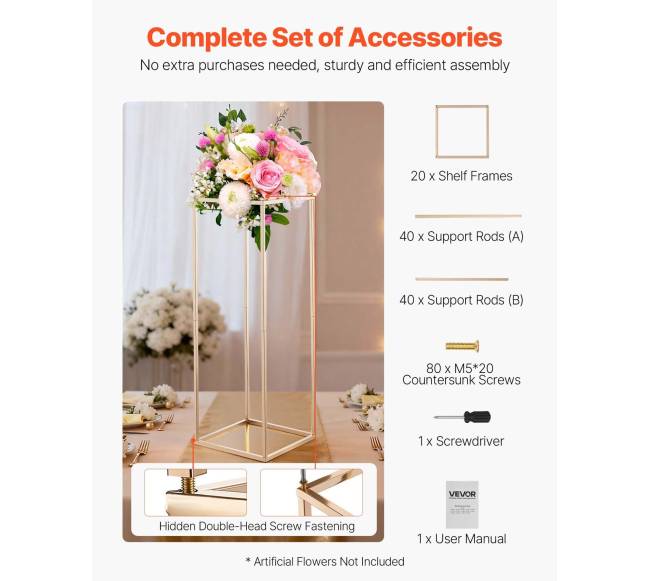 Gėlių stovas vestuvėms, 10 vnt., 80 cm, aukso4