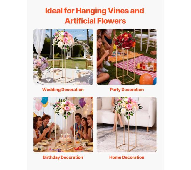 Gėlių stovas vestuvėms, 10 vnt., 80 cm, aukso5