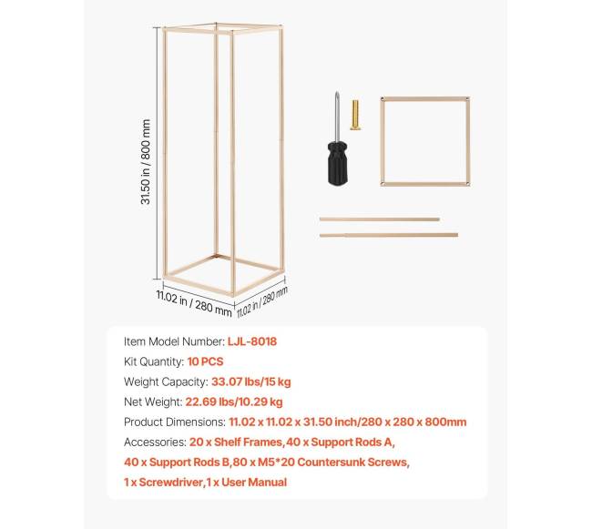 Gėlių stovas vestuvėms, 10 vnt., 80 cm, aukso6