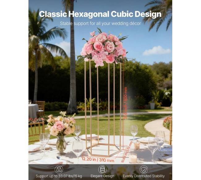 Auksinė šešiakampė gėlių stovas vestuvėms1