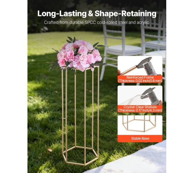 Auksinė šešiakampė gėlių stovas vestuvėms2