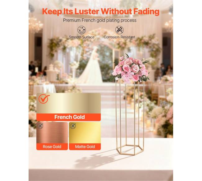 Auksinė šešiakampė gėlių stovas vestuvėms3