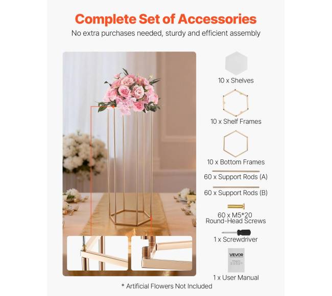 Auksinė šešiakampė gėlių stovas vestuvėms4