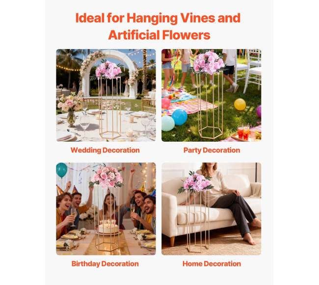 Auksinė šešiakampė gėlių stovas vestuvėms5