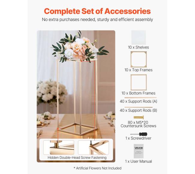 10 vnt 60 cm aukso gėlių stovai vestuvėms4