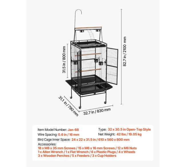 Paukščio narvas 830 x 790 x 2100 mm atviru viršumi6