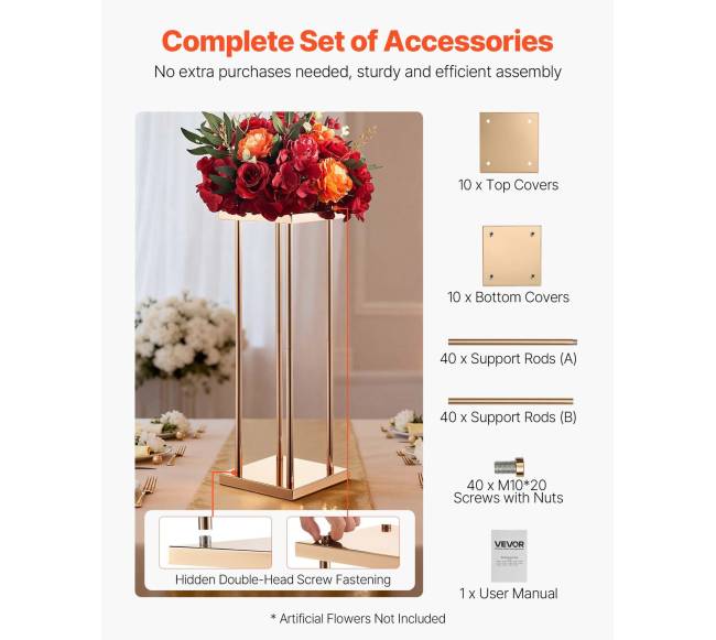 Vestuvinė gėlių stovas, 10 vnt., aukso4