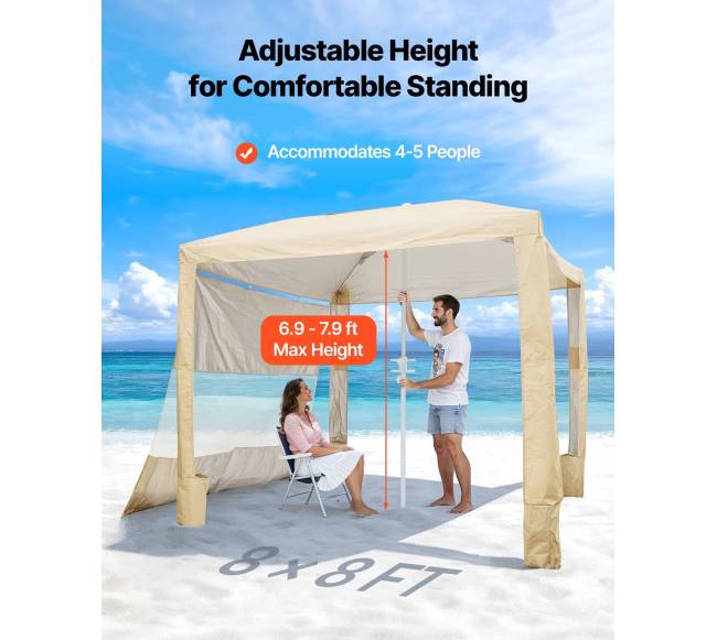 Paplūdimio pastogė su šonine siena, 2,4 x 2,4 m1