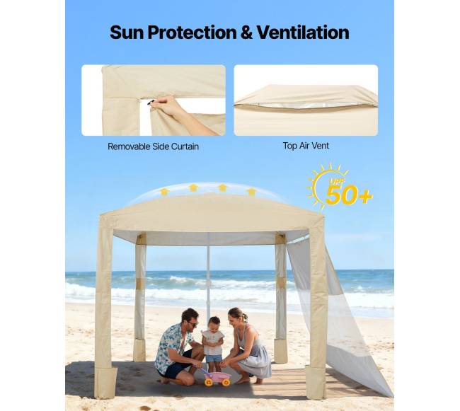 Paplūdimio pastogė su šonine siena, 2,4 x 2,4 m3