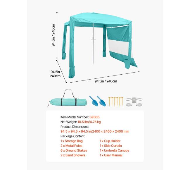 Paplūdimio tentas su sienele, UPF 50+ apsauga6