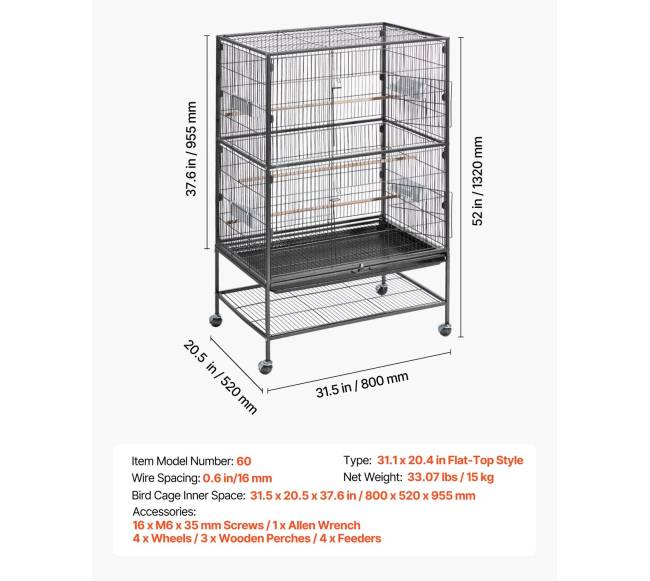 Paukščių narvas, 800 x 520 x 1320 mm6