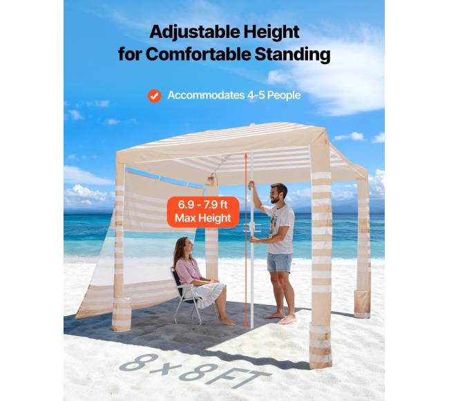 Paplūdimio pavėsinė su šonine sienele, 2,4 x 2,4 m1