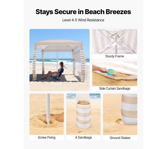 Paplūdimio pavėsinė su šonine sienele, 2,4 x 2,4 m2