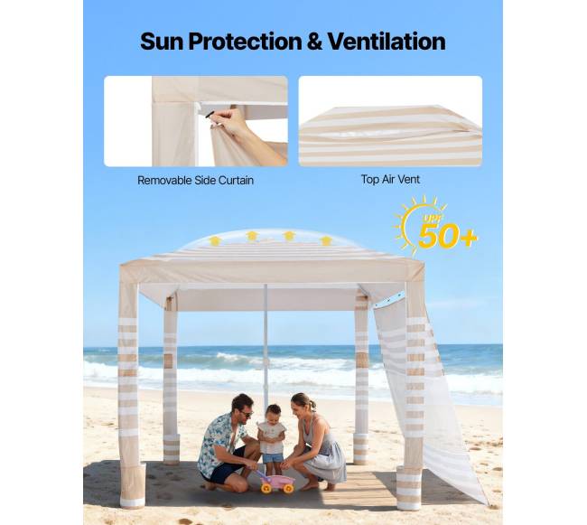 Paplūdimio pavėsinė su šonine sienele, 2,4 x 2,4 m3