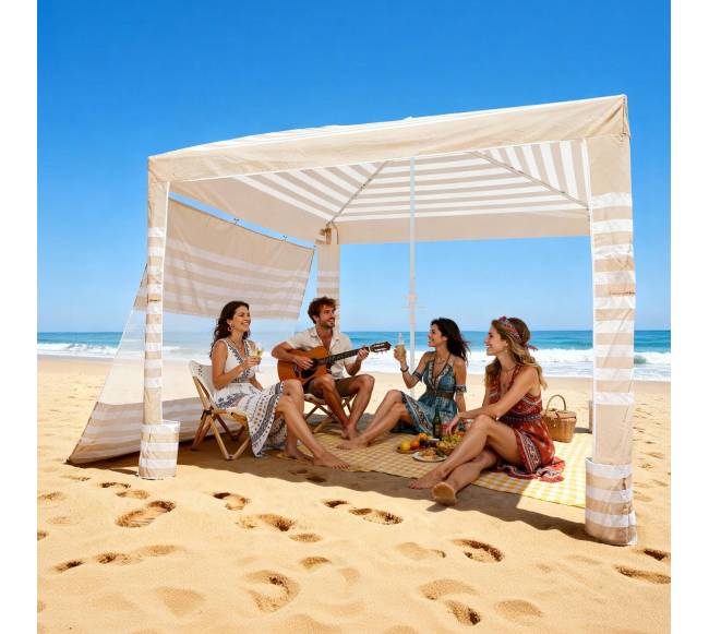 Paplūdimio pavėsinė su šonine sienele, 2,4 x 2,4 m7
