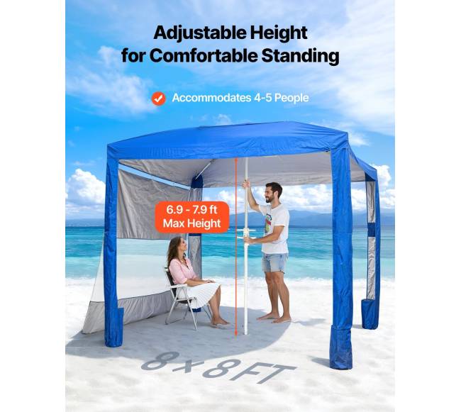 Paplūdimio pavėsinė su šonine siena, 2.4 x 2.4 m1