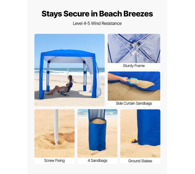 Paplūdimio pavėsinė su šonine siena, 2.4 x 2.4 m2