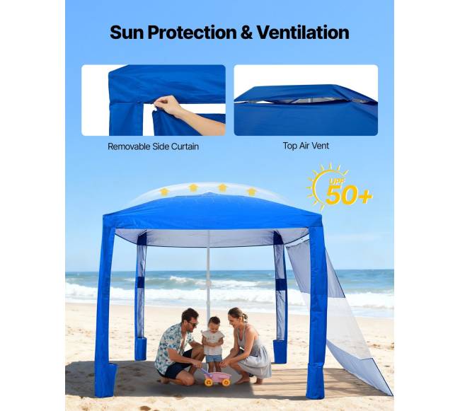 Paplūdimio pavėsinė su šonine siena, 2.4 x 2.4 m3