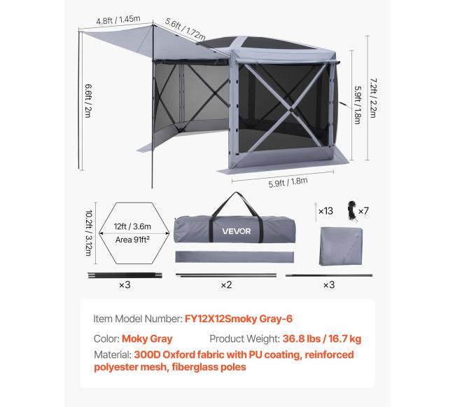 Išskleidžiama pavėsinė su tinkleliu, 3.6 x 3.6 m6