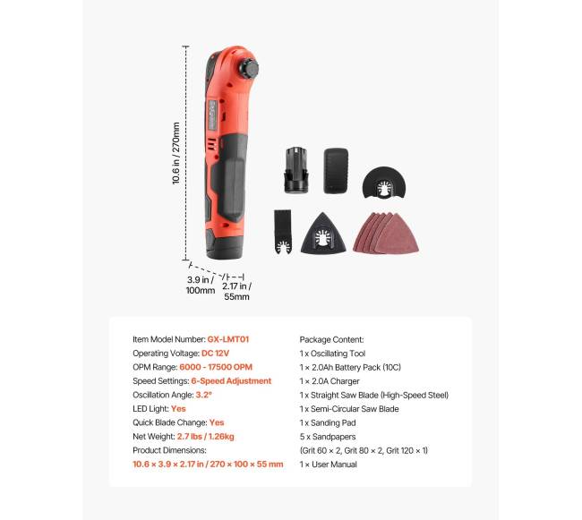 Belaidis oscilacinis įrankis su 6 greičiais6