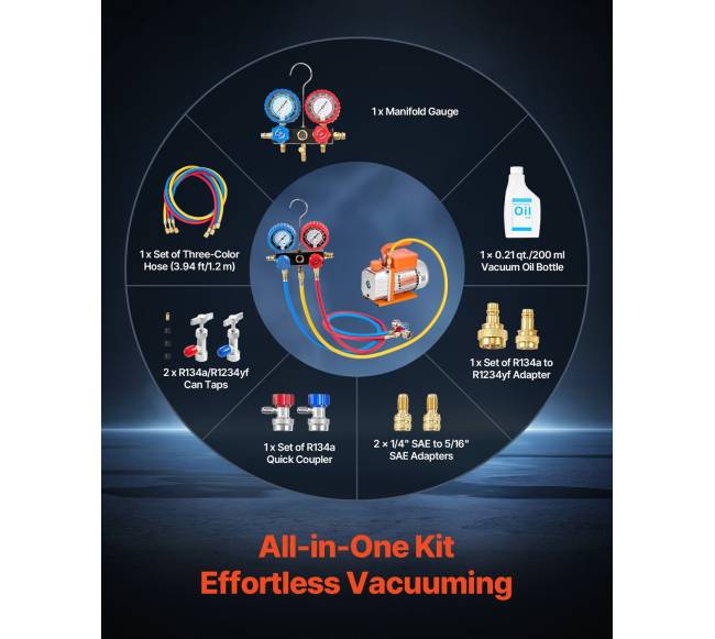 AC vakuuminis siurblys ir manometro rinkinys3