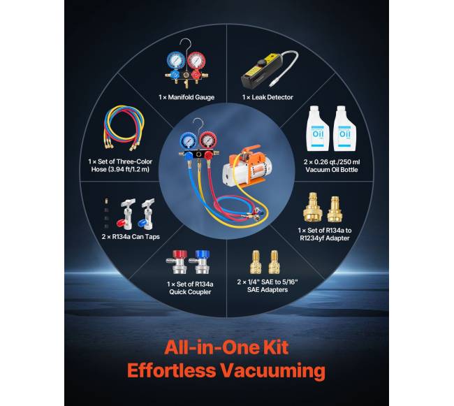 Vakuuminis siurblys ir manometro rinkinys automobiliams3