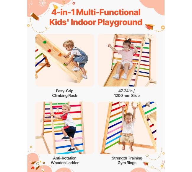 Medinis 4-in-1 vidaus žaidimų aikštelės gimnastikos žiedais1
