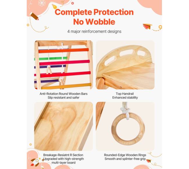 Medinis 4-in-1 vidaus žaidimų aikštelės gimnastikos žiedais3