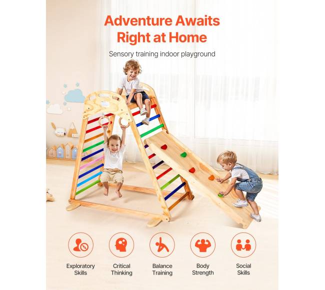 Medinis 4-in-1 vidaus žaidimų aikštelės gimnastikos žiedais4